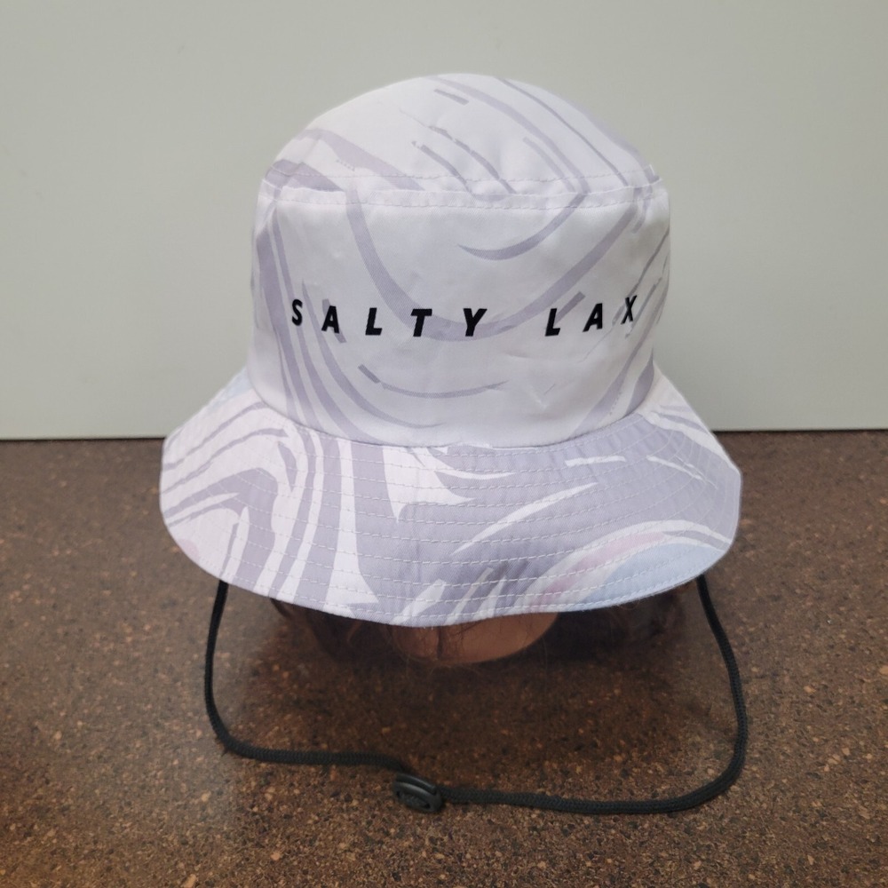 Salty Lax Bucket Hat Unisex Size Medium White Logo Wide Brim Sun Fishing Cap
